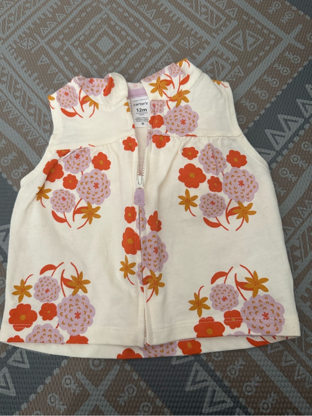 Carter's Cream Vest with Orange and Light Pink Floral Print Hood
